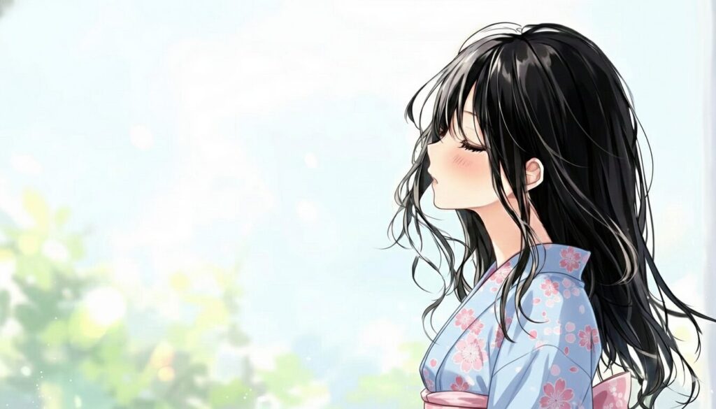 cute japanese woman wearing a yukata in a calm summer setting