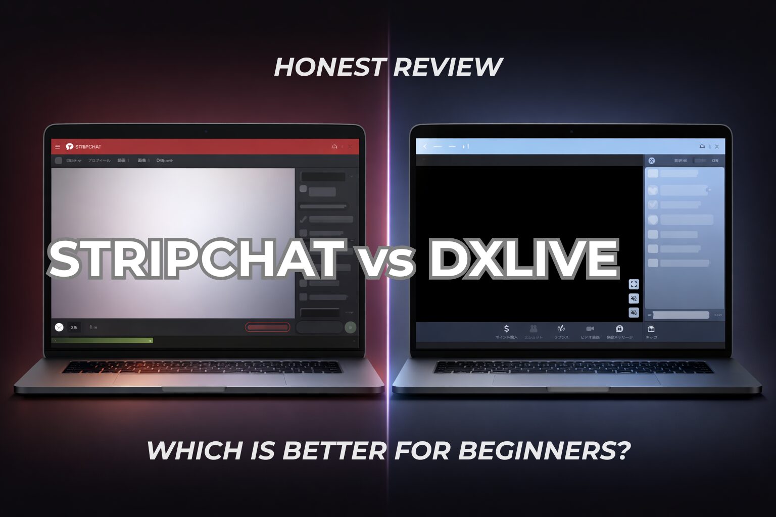Stripchat and DXLive comparison hero image showing both platform interfaces for beginners