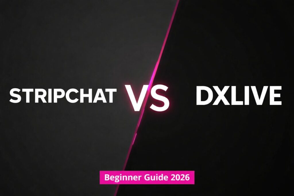 Stripchat vs DXLive comparison cover image for a beginner guide in 2026